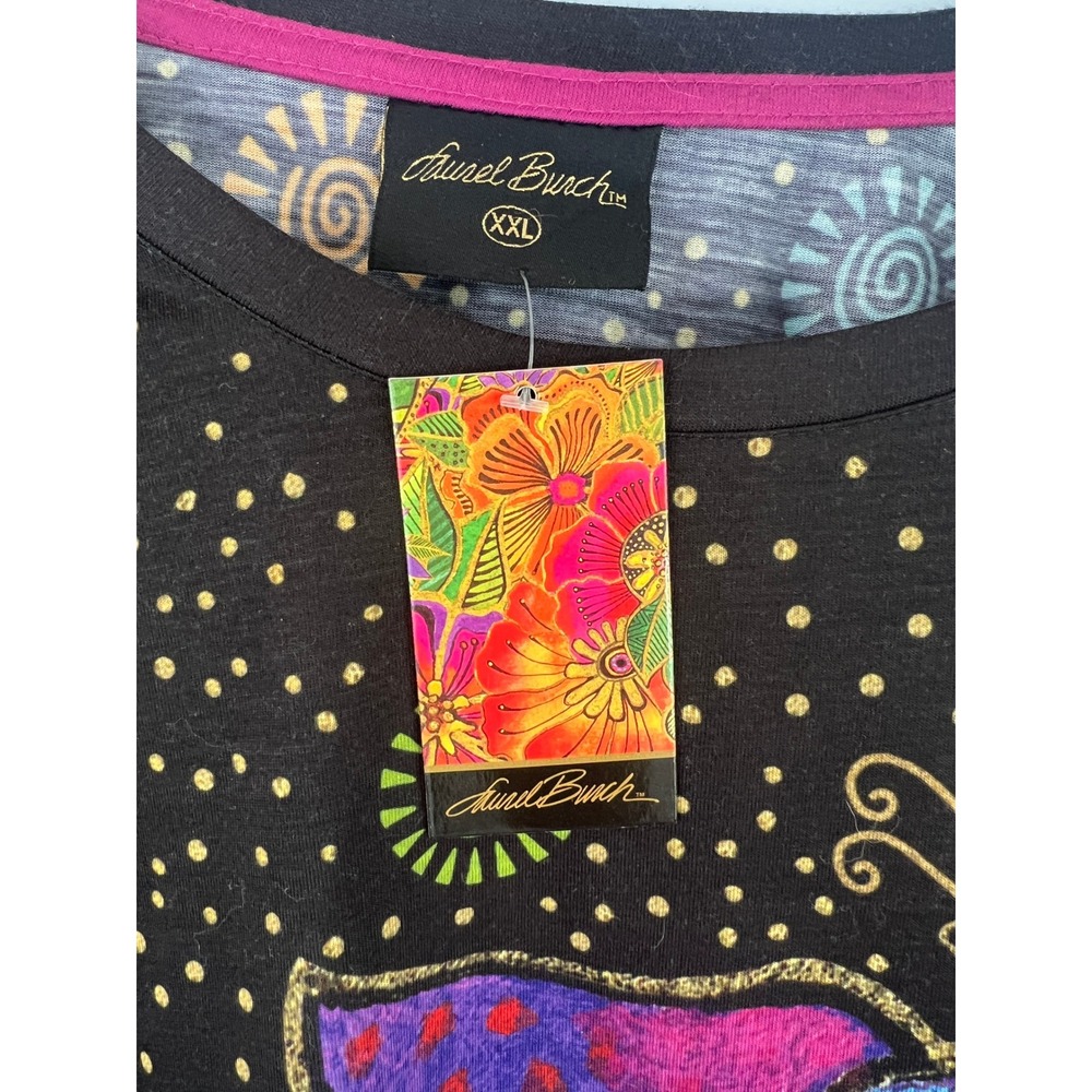Laurel Burch Black Tunic Top SZ XXL Whimsical Mythical Colorful Butterflies Dogs - Picture 3 of 8